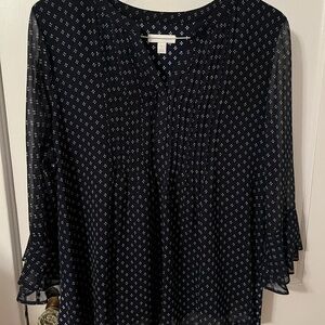 Charter Club Navy and White Patterned Blouse